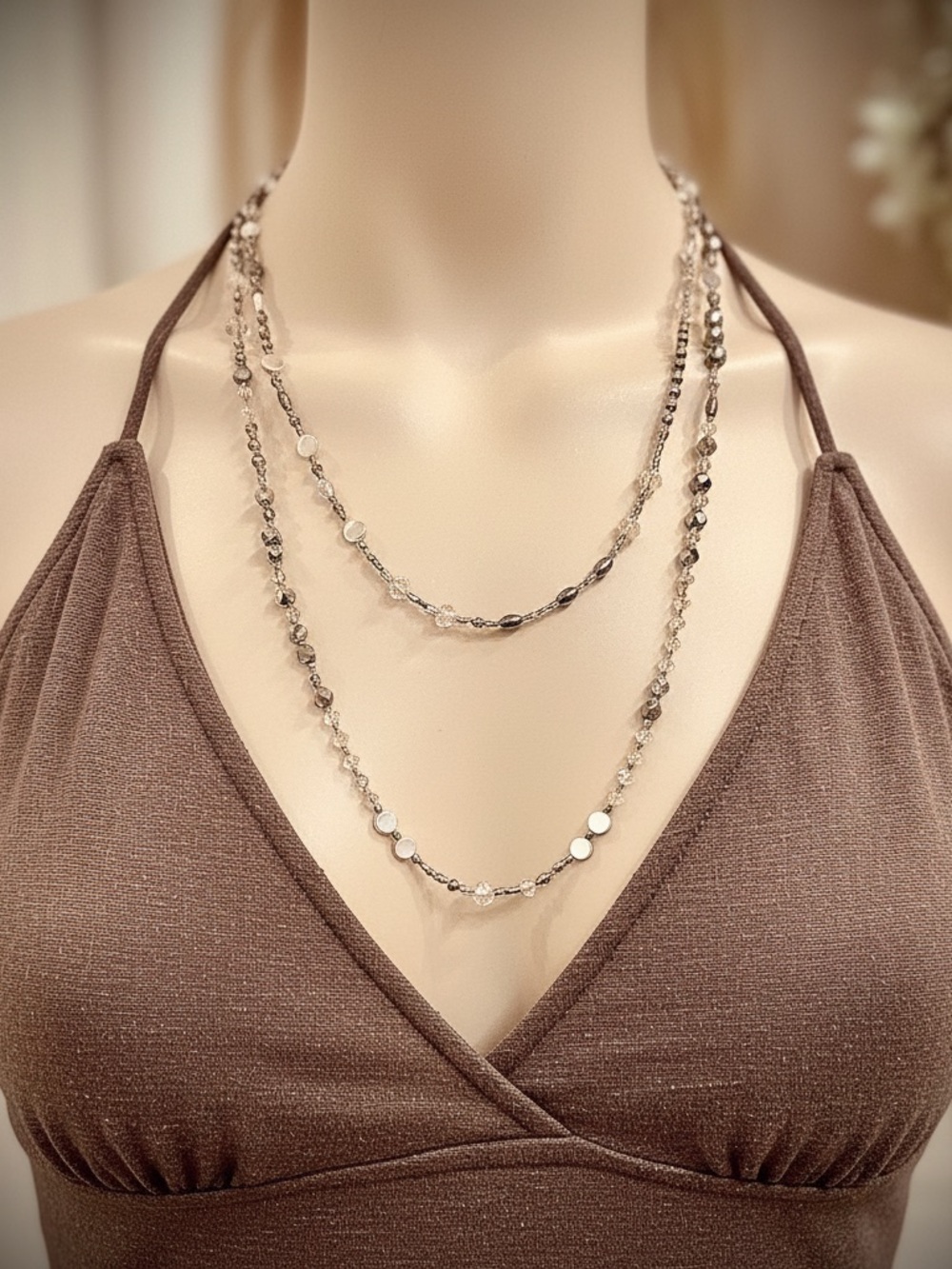 Silpada Hematite, Pearl Discs & Diamond Cut Clear Beaded Boho Necklace NIB